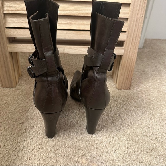 HERMES Brown leather ankle boots in dark brown size 7 - Picture 6 of 12